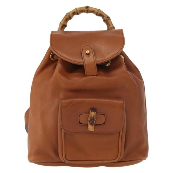 GUCCI Bamboo Backpack Leather Brown Gold 003 1956 0030 Auth 153732 Gucci Bamboo Backpack | Etoile Luxury Vintage – l main image 3